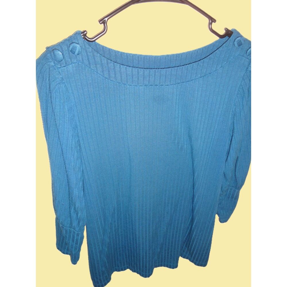 New Directions ~ Teal Ribbed Boat Neck ¾ Sleeve Top Petite ~ Medium